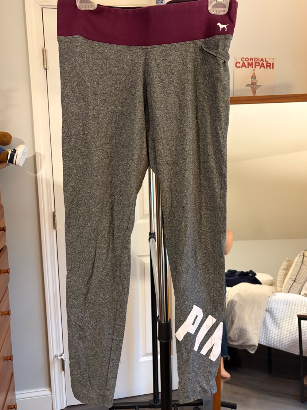 PINK Victoria's Gray Marled Leggings with Plum Waistband
